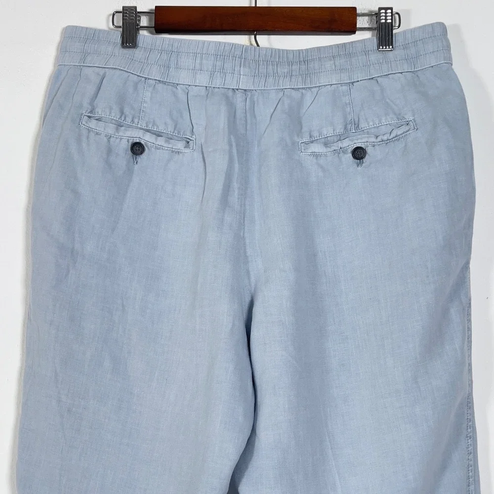 James Perse Linen Drawstring Pants Mens Sz 3 Blue Relaxed Straight Leg